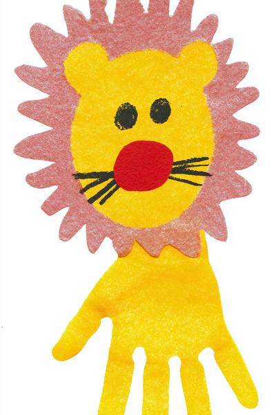 8. Tiergesicht-Handabdruckbild mit Filznase für for basteln fasching krippe ideas