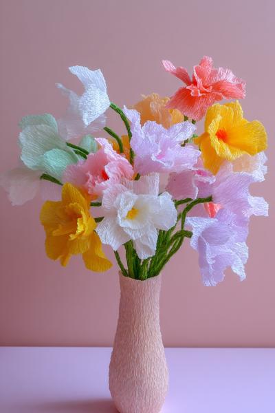 17. Papierblumenstrauß aus Krepppapier als basteln ideen papier in Soft-Pastell