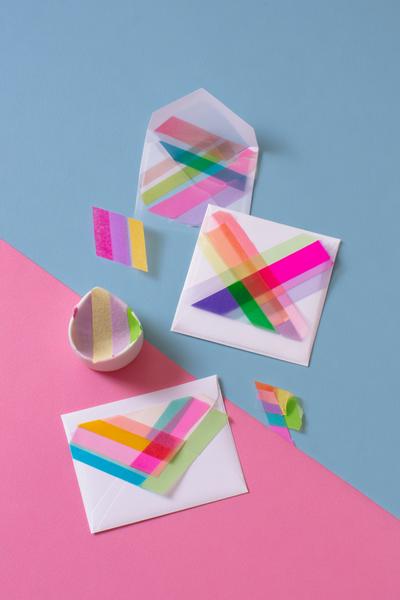 7. Washi-Tape-Grußkarten als basteln ideen einfach mit klaren geometrischen Formen