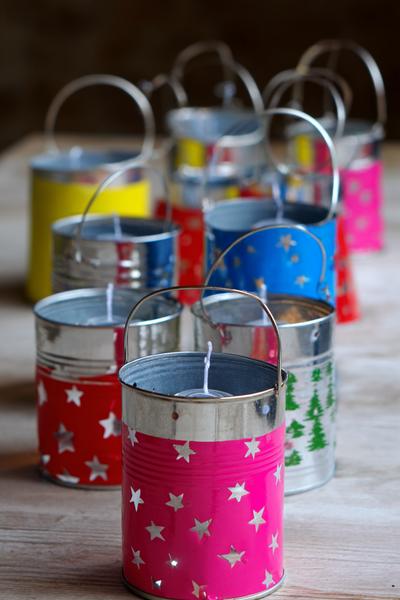 20. Upcycling-Dosenlaternen für Basteln mit Kindern Weihnachten Schule mit Sternlochmuster und LED-Teelicht