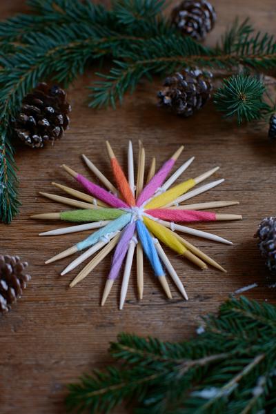 33. Wollstern-Webrahmen für Basteln mit Kindern Weihnachten Waldorf mit Holzstäbchen und Farbverlauf