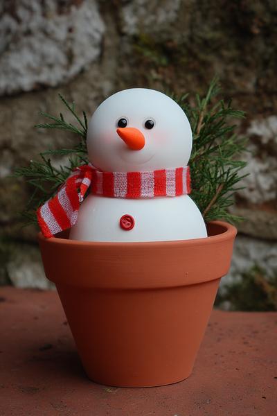 36. Tontopf-Schneemann-Pflanzer für Basteln mit Kindern Weihnachten Tontopf mit Möhrennase und Schalband