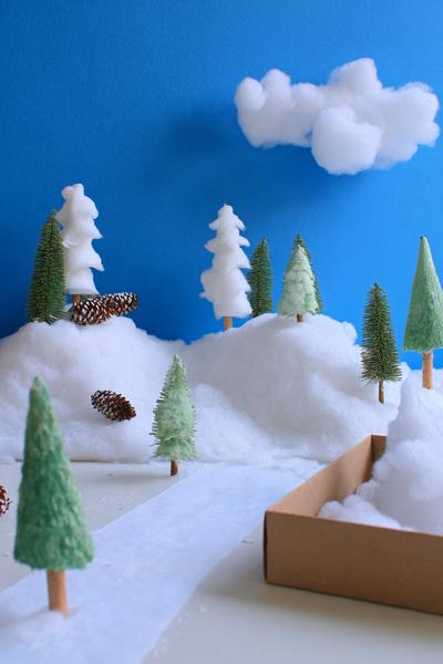 2. Winterbasteln, basteln mit kindern winter unter 3: Watte-Schneelandschaft im Schuhkarton mit Tannenzapfen for basteln mit kindern winter einfach ideas