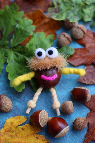 13. Kastanien-Tierchen fürs Basteln mit Kindern Herbst mit Filzohren und Zahnstocherbeinen