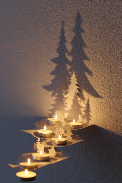 15. Teelicht-Schattenspiel aus Pergamentband für for basteln weihnachten ideen ideas