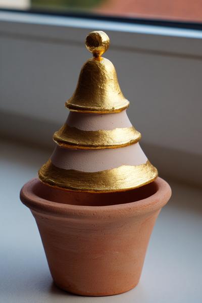 31. Tontopf-Glocke mit Goldrand im Basteln Weihnachten Tontöpfe-Look