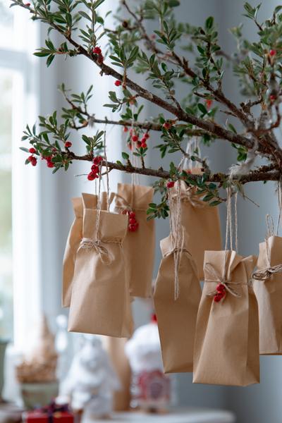 9. Mini-Adventskalender aus Papiertüten am Ast für for basteln weihnachten mit kindern ideas