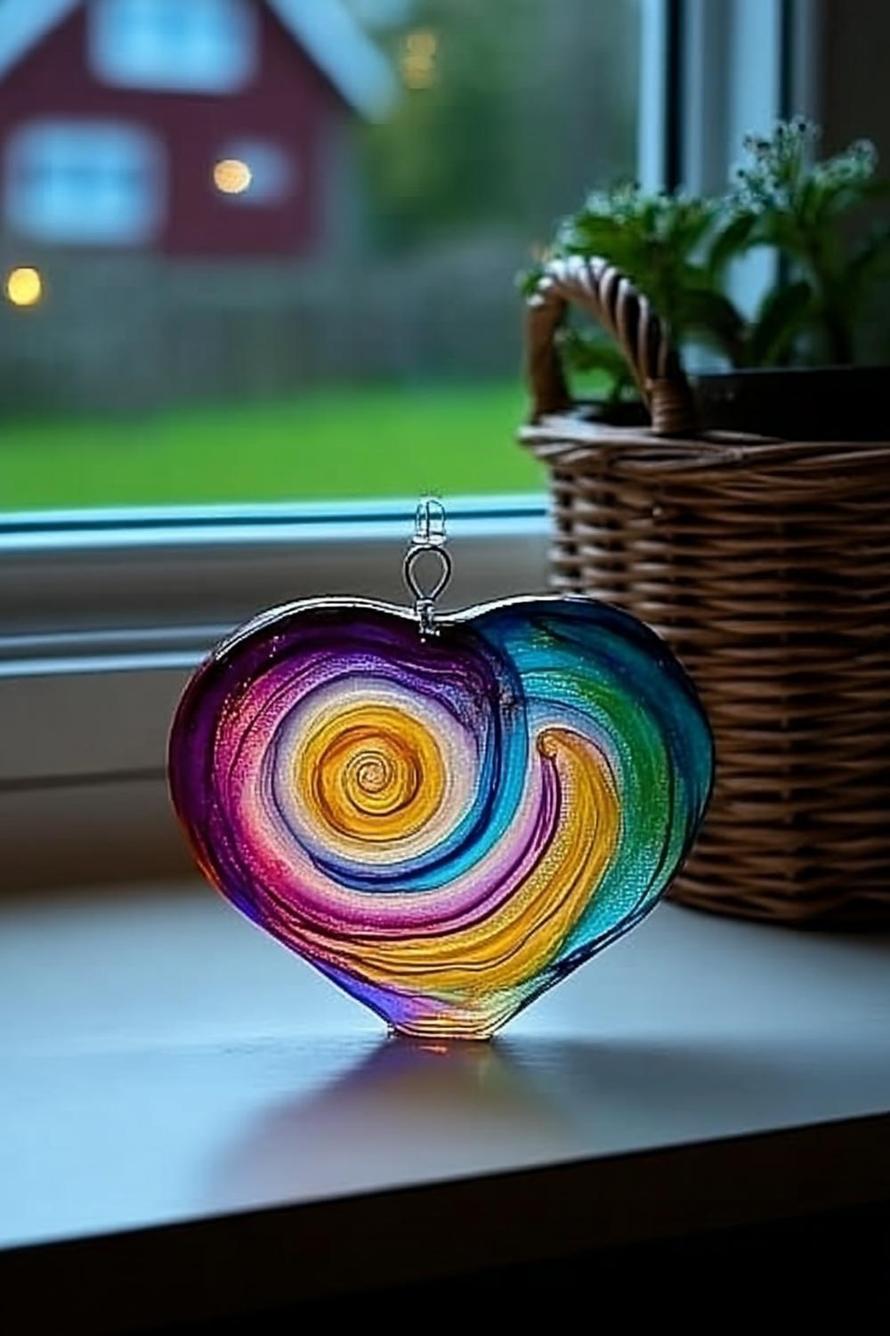 Regenbogen-Herz am Fenster