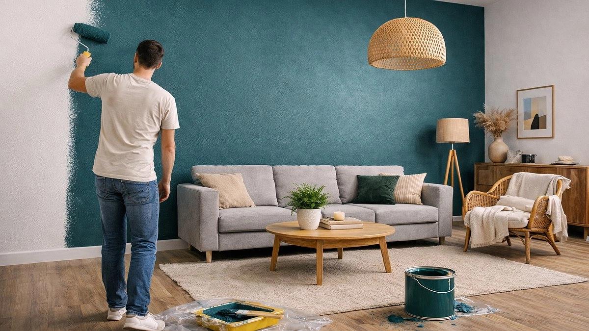 Farbige Akzentwand im Zimmer