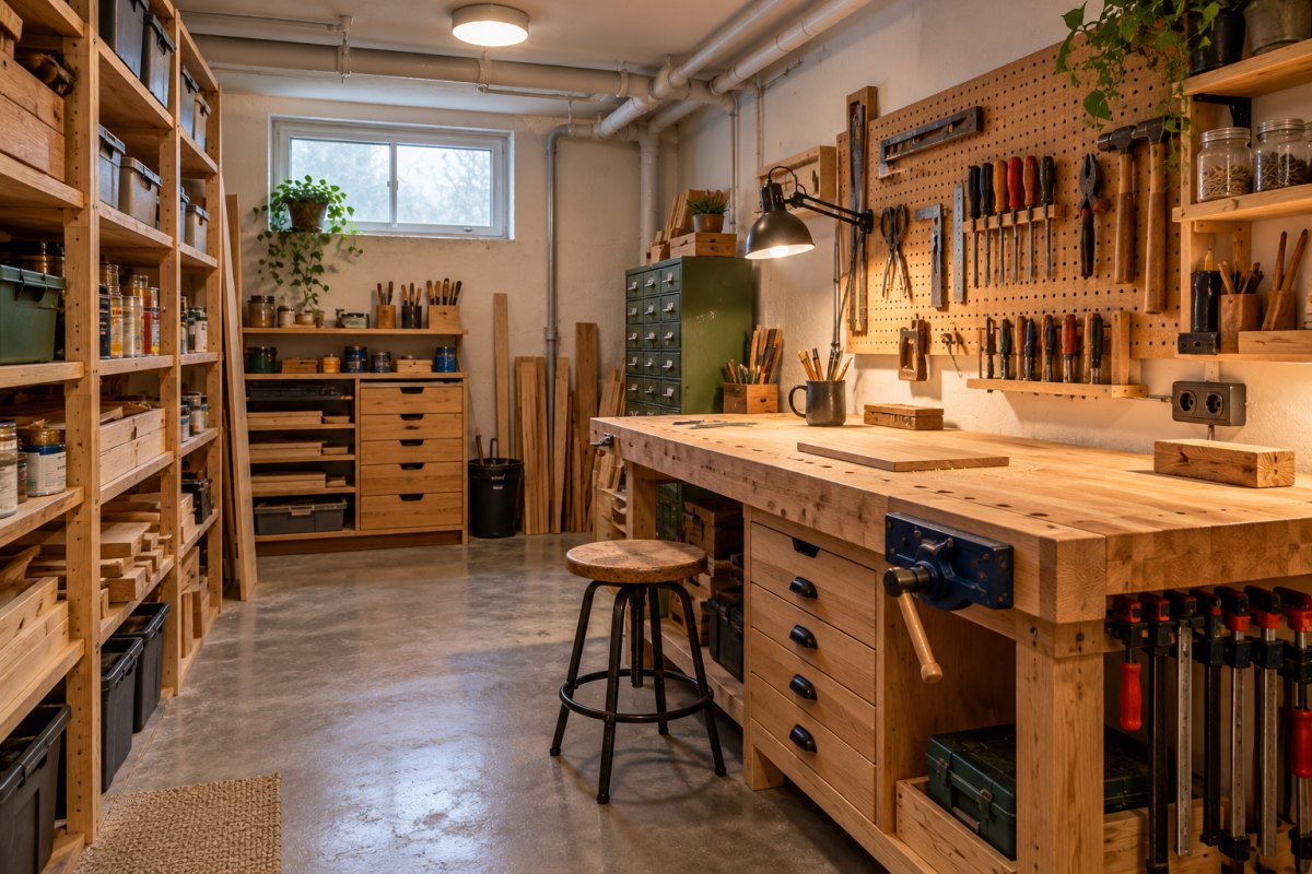 Gemütliche professionelle Kellerwerkstatt