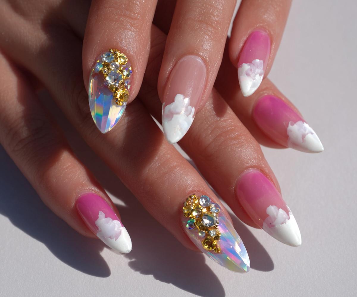 Stiletto Acrylnägel Mit Strass Und Wolken