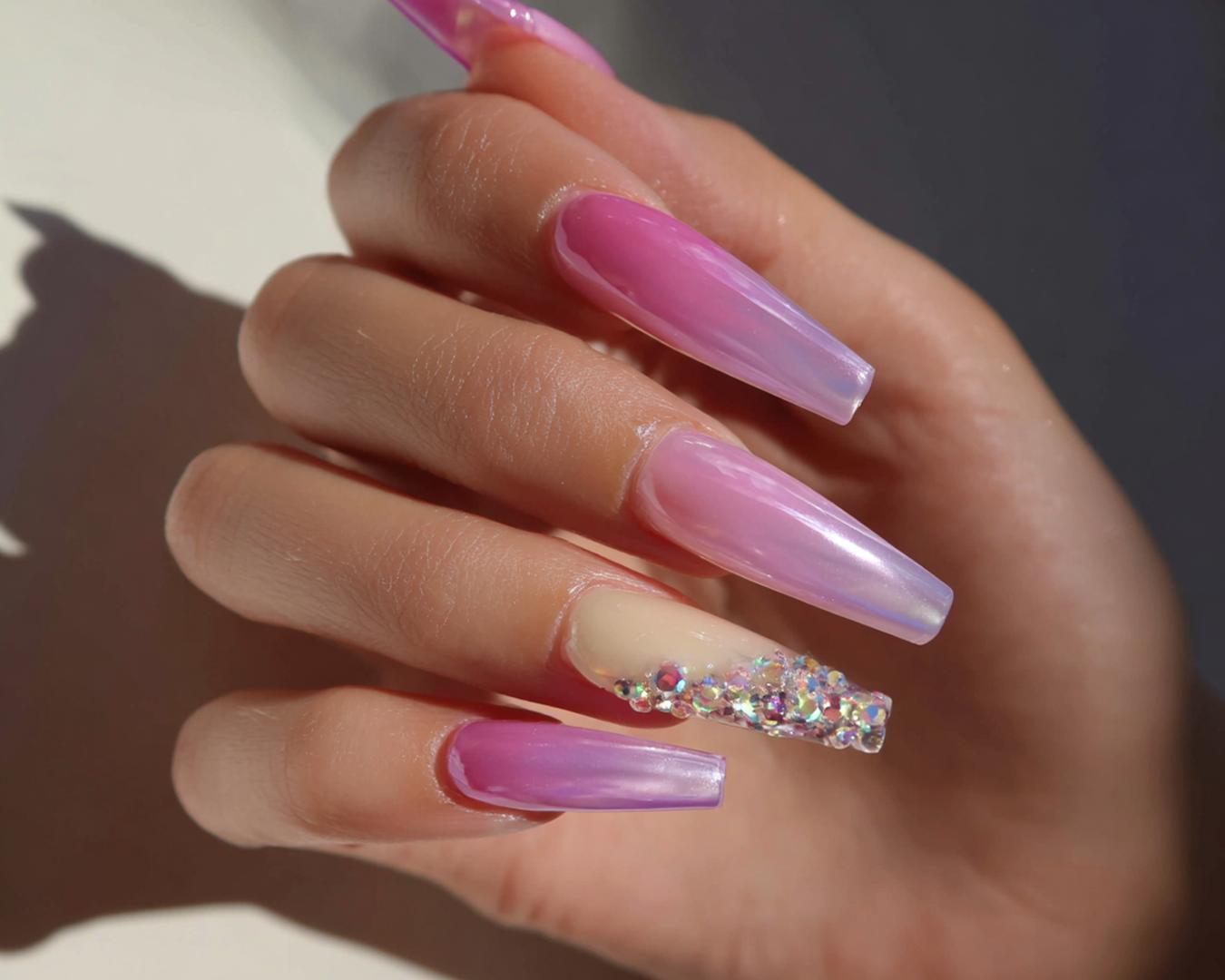 Lange Pink Chrome Nägel Strass