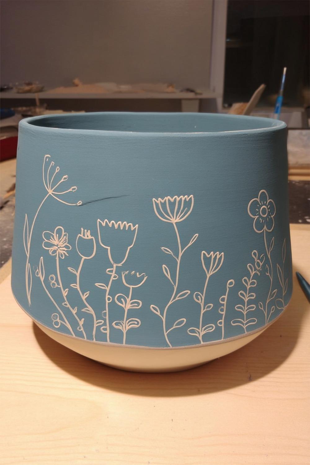 Botanische Linienzeichnung auf Türkis