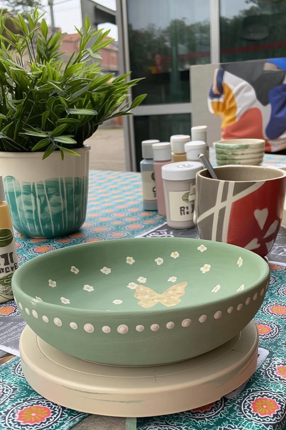 Grüne Schmetterling-Schale mit Punkten