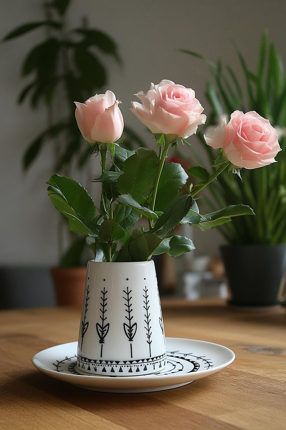 Botanische Vase mit Unterteller