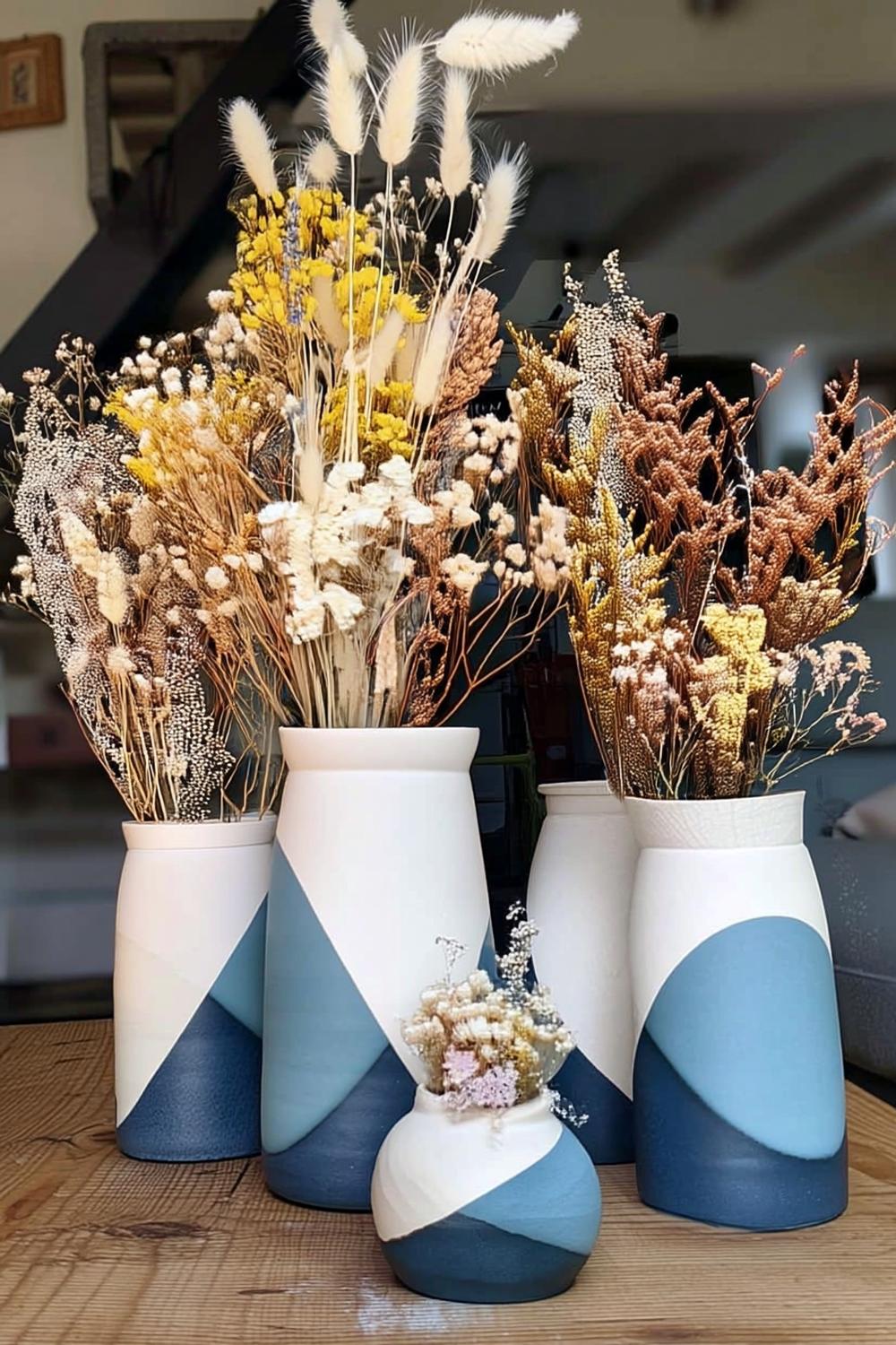 Geometrische Trockenblumen-Arrangements