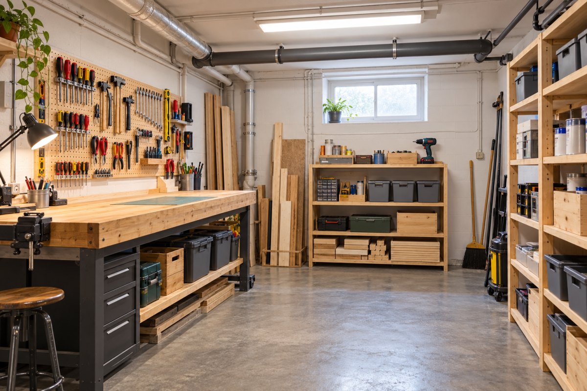 Kleine organisierte Kellerwerkstatt