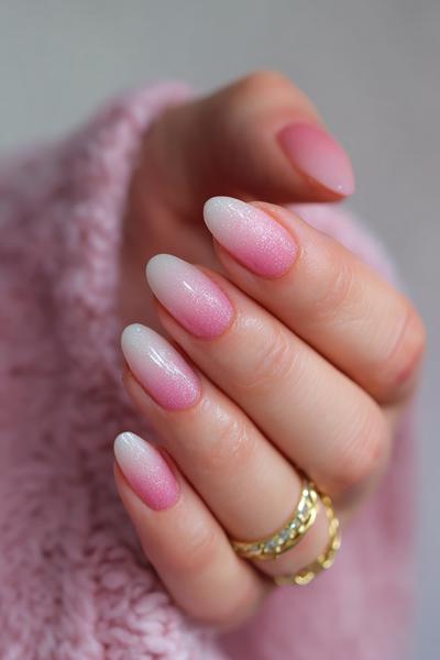 8. Zarter Rosé-Verlauf als nageldesign silvester babyboomer mit Perlmutt-Schimmer