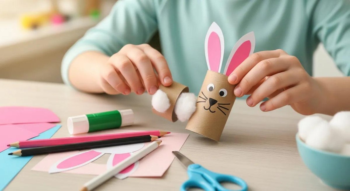Osterhasen aus Klopapierrollen gestaltet