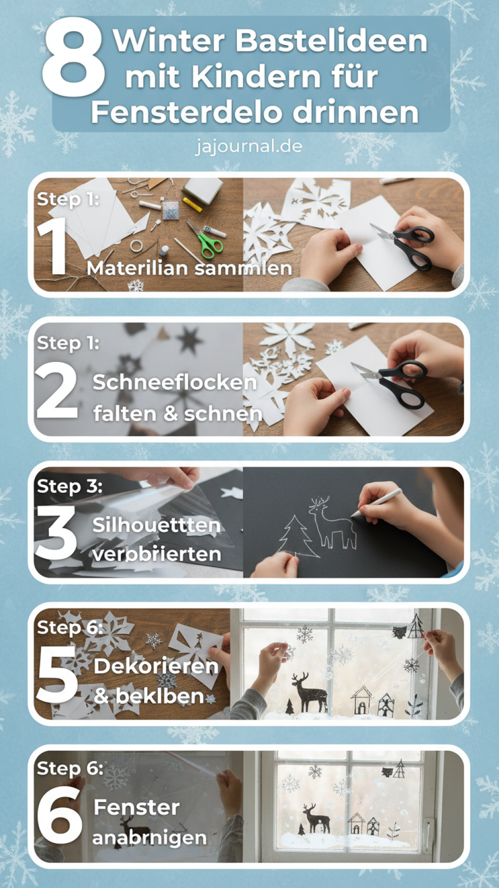 8 Winter Bastelideen mit Kindern für Fensterdeko drinnen