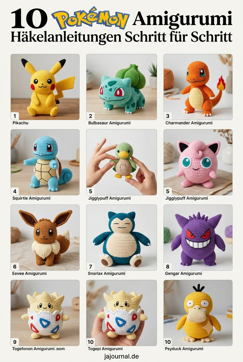 10 Pokemon Amigurumi Häkelanleitungen Schritt für Schritt