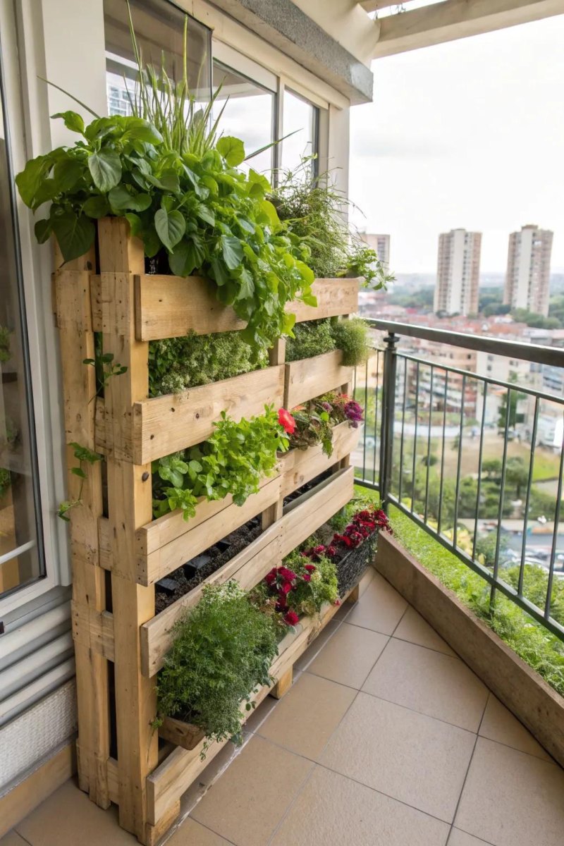 Palettenregal Balkon Terrasse Pflanzen