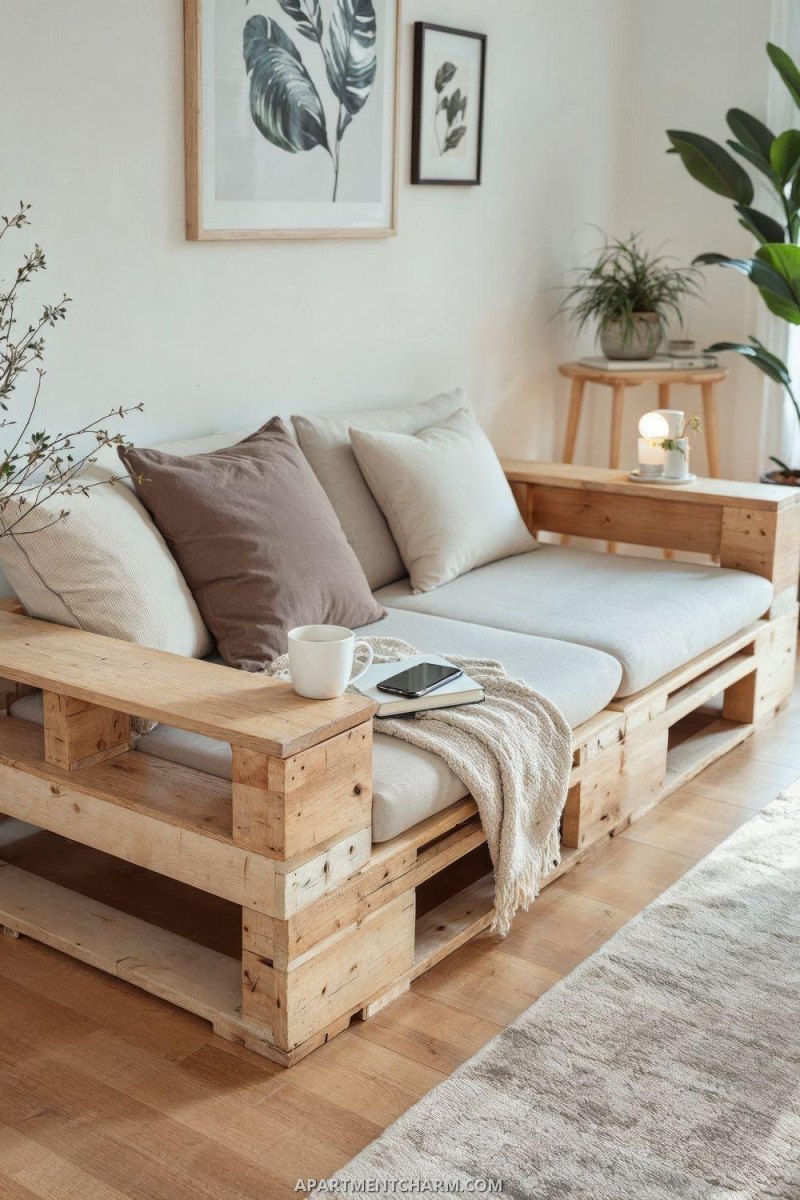 Palettensofa mit Ablageflächen