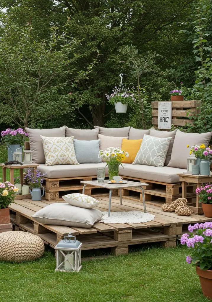 Palettensofa mit Pflanzen Dekoration